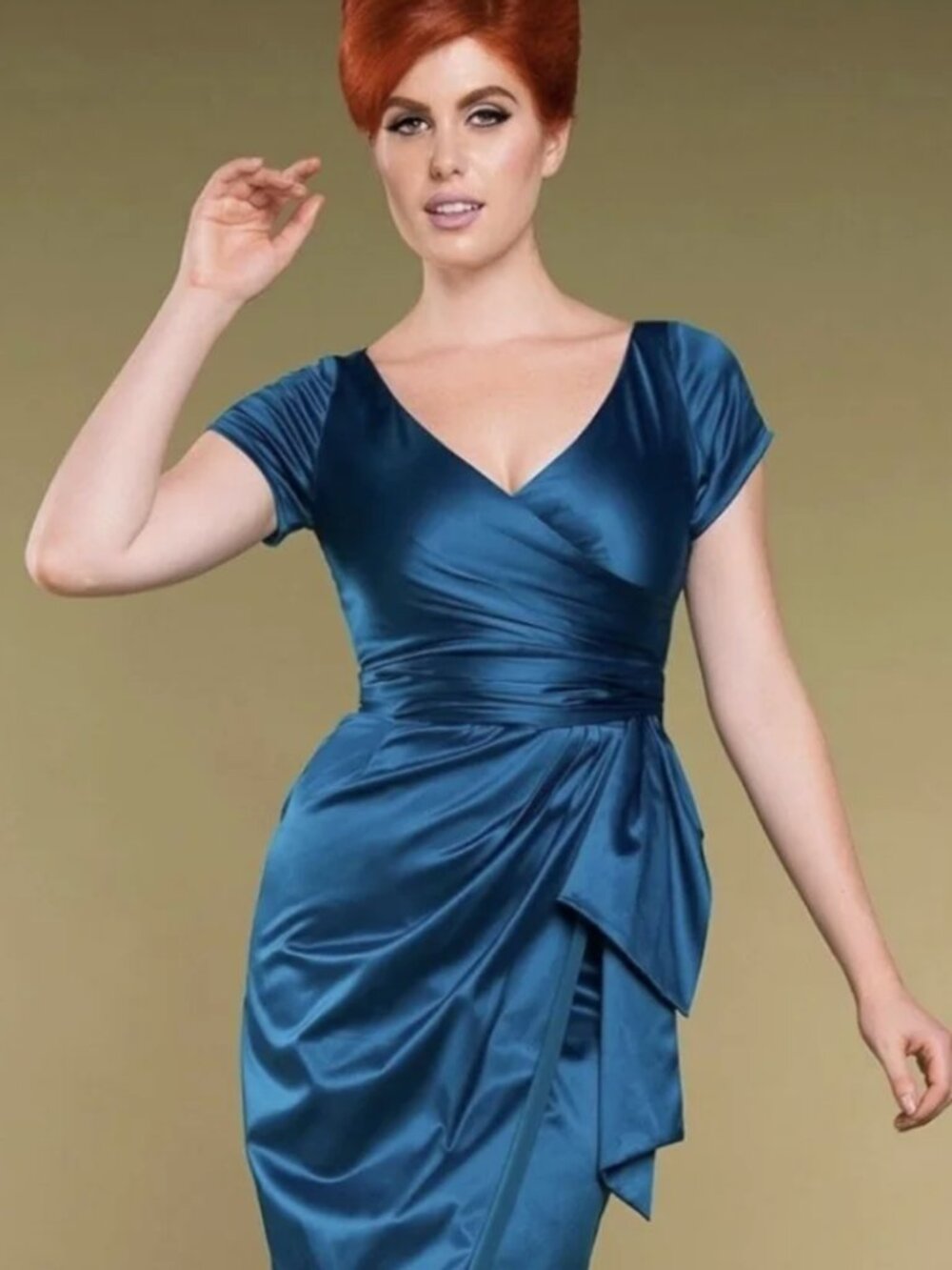 Pinup Couture Teal Satin Wrap Sheath Dress
